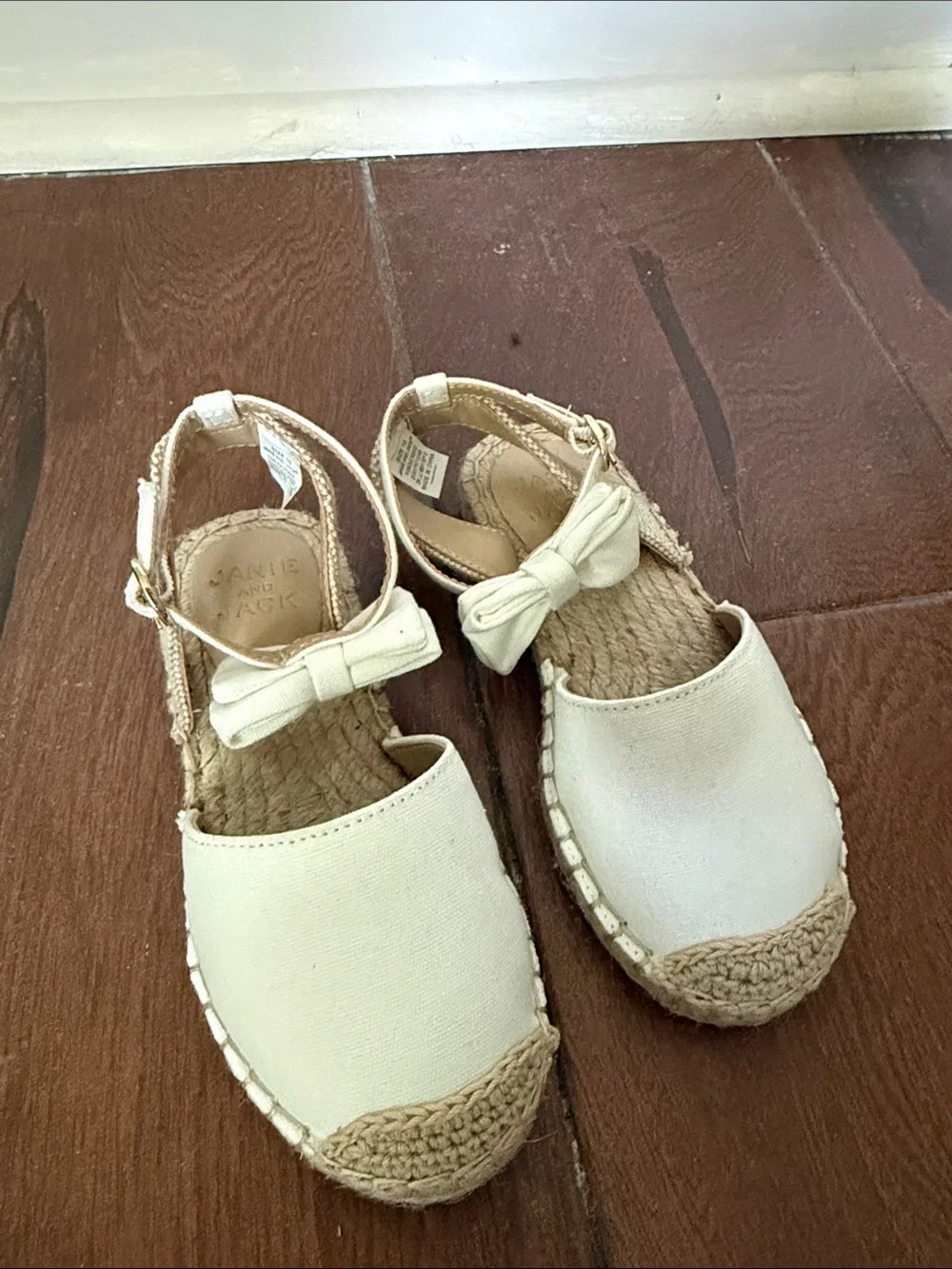 New Janie and Jack Cream Canvas Espadrille Sandals with Bow Accent